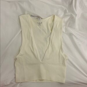 UO Out From Under Ribbed V-Neck Sleeveless Crop Top - Cream